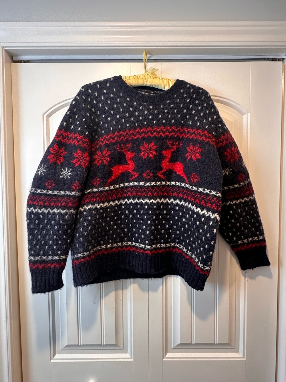 Men's Lands’ End Navy Fair Isle Reindeer Wool Sweater